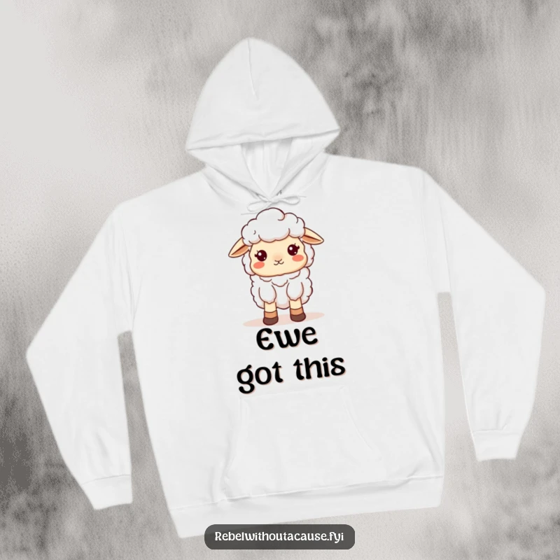 Funny Sheep Hoodie: A kawaii sheep wearing mismatched socks looks adorably scattered, offering a cozy and humorous garment.