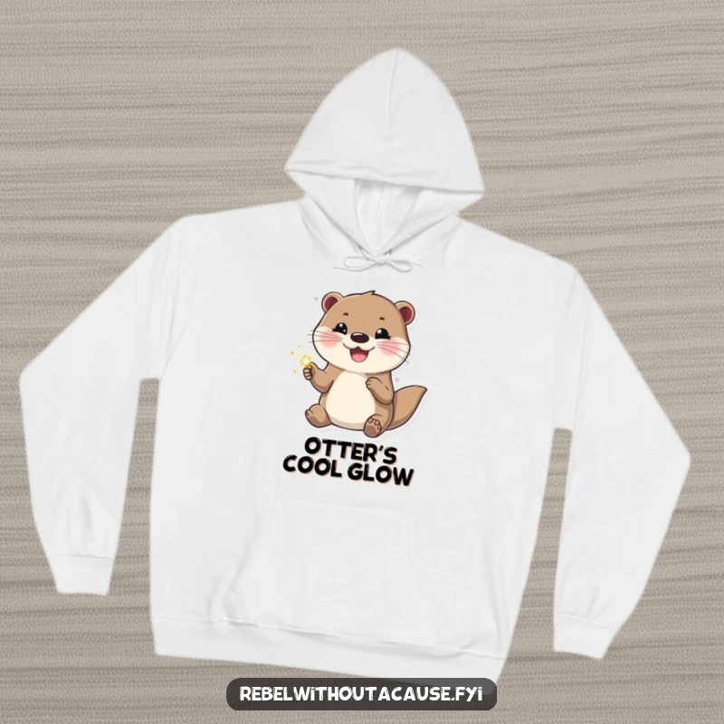 Funny otter hoodie featuring a happy otter holding a sparkler, looking cool and confident. Warm and stylish with a celebratory touch.