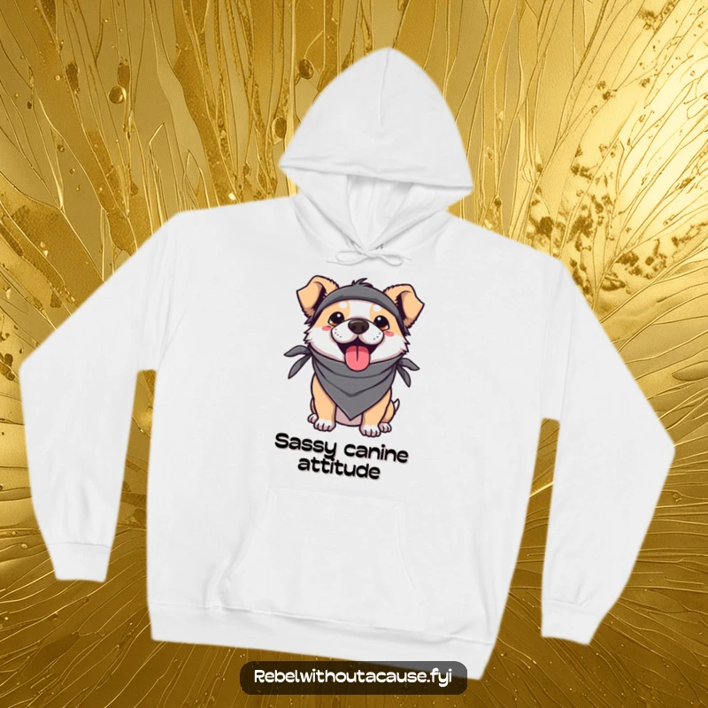 Funny Kawaii Dog Hoodie depicting an adorable pup in a bandana, sticking its tongue out with a rebellious and charmingly mischievous expression.