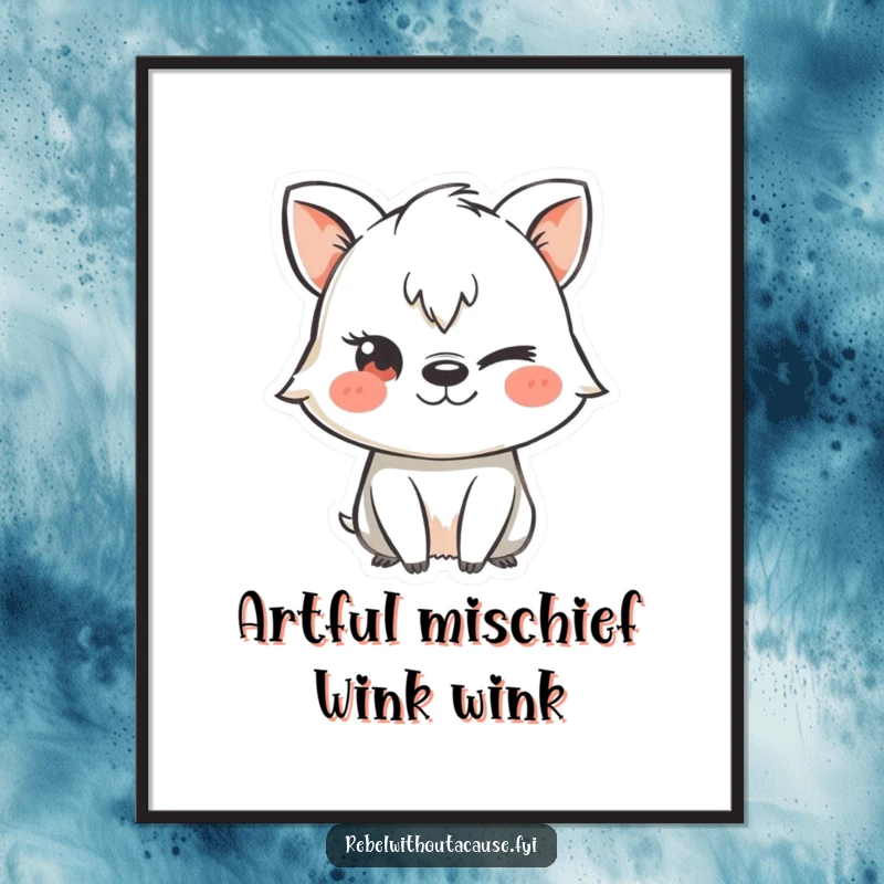 Funny Free Printable Wall Art: A mischievous animal character winks while using a chalk stencil, adding a playful vibe.