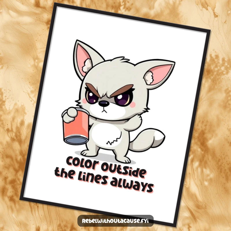 Funny Free Printable Wall Art: Rebellious Animal Character Defiantly Holding a Cracked Empty Paint Can
