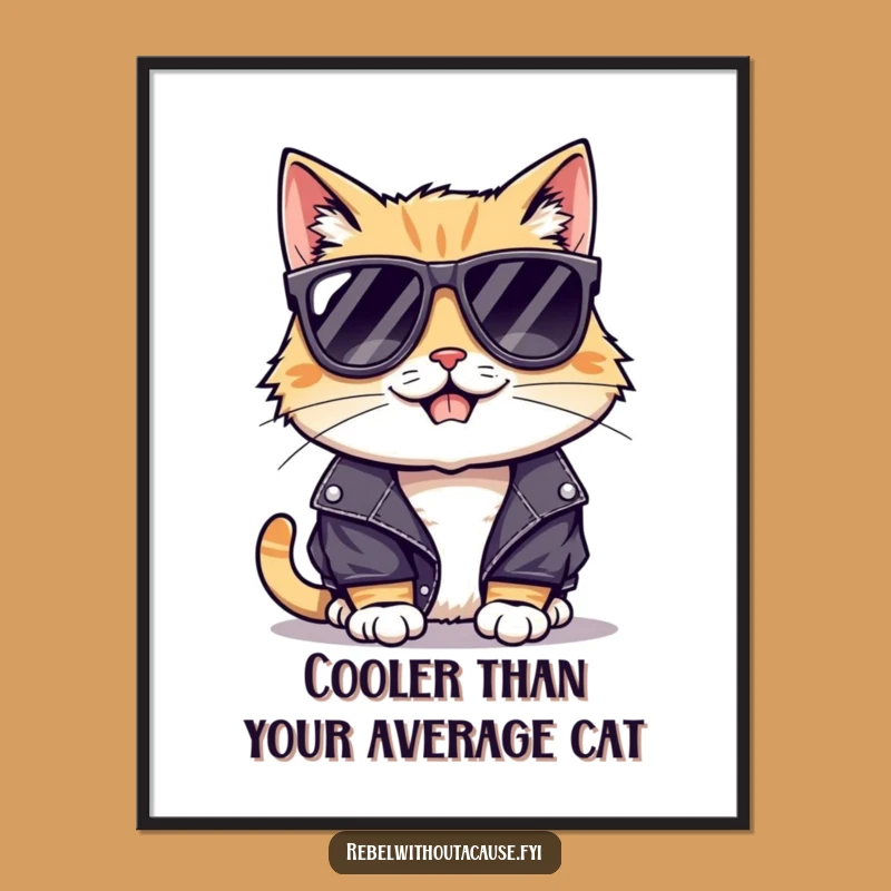 Free Printable Funny Wall Art: Cool Cat Rocks Shades & Jacket Downloadable Decor