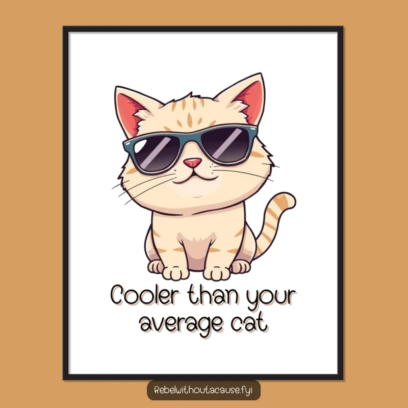 Funny Free Printable Cool Cat Wall Art: Smirking Feline Downloadable Decor, Quirky Gift