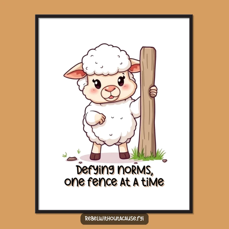 Free Printable Funny Wall Art: Defiant Sheep Breaks Fence Downloadable Decor