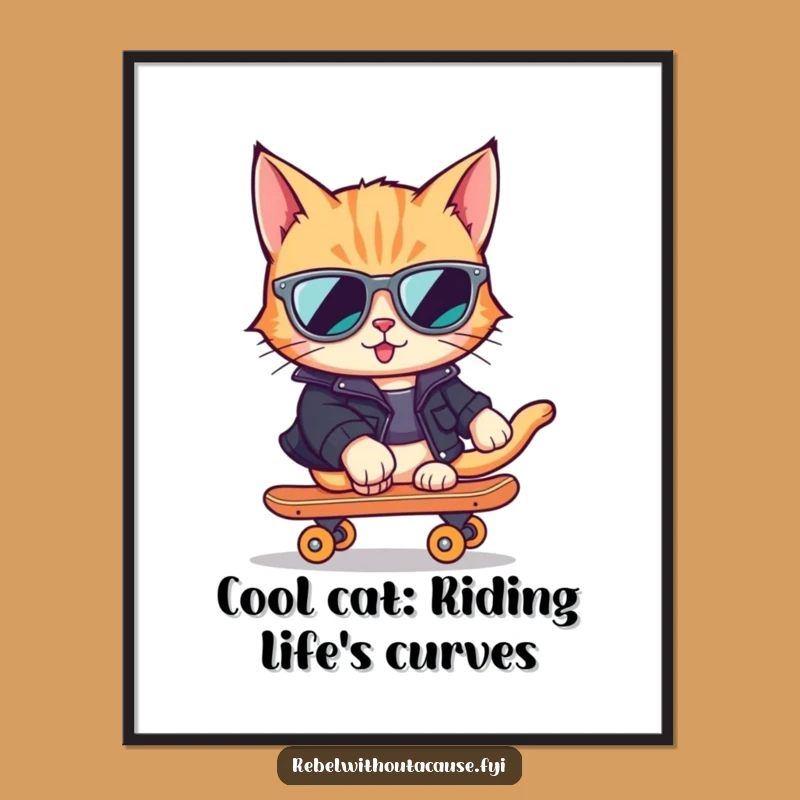 Free Printable Cool Cat Wall Art: Skater Cat for Urban Decor Gift