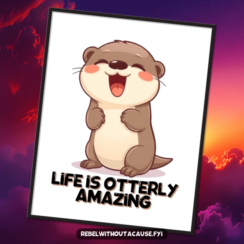 Funny Free Printable Otter Wall Art: A giggling otter with a carefree attitude does a playful flip.