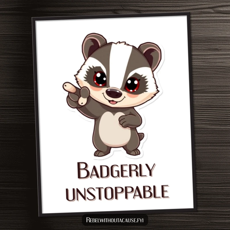 Funny Free Printable Wall Art: A bold badger points forward with a confident expression.