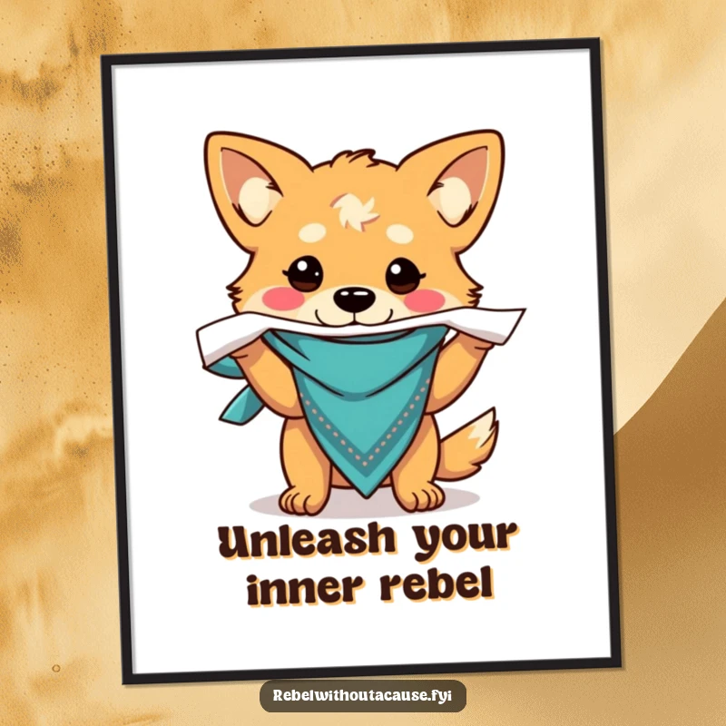 Funny Free Printable Wall Art: Dog with bandana, gleefully ripping a piece of paper in half.