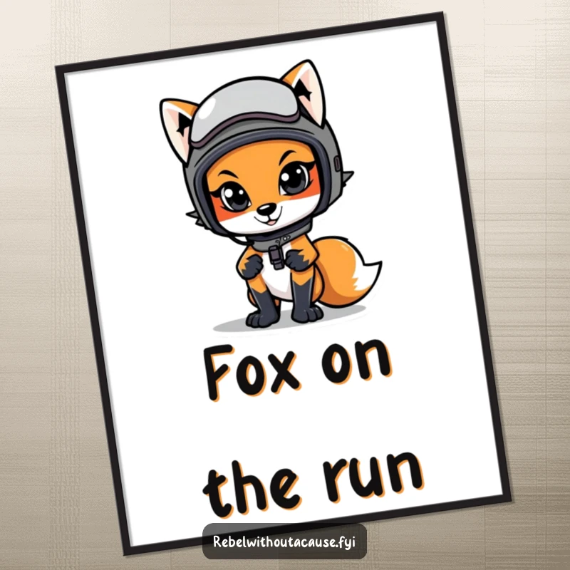 Funny Free Printable Wall Art: Cool fox in a motorcycle helmet, striking a confident stance. Stylish downloadable art.