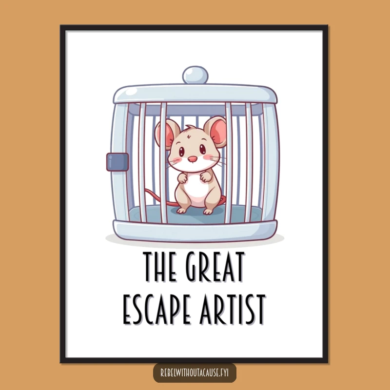 Free Printable Wall Art: Curious Mouse Escapes Cage - Funny Downloadable Decor for Your Home
