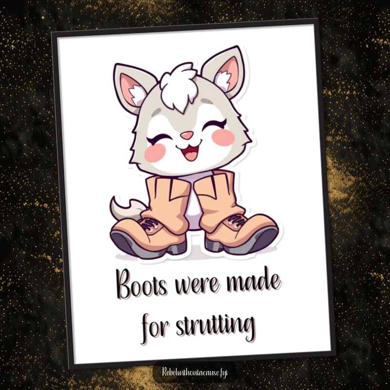 Funny Free Printable Wall Art: Delighted animal with a proud smirk, wearing oversized, tattered boots.