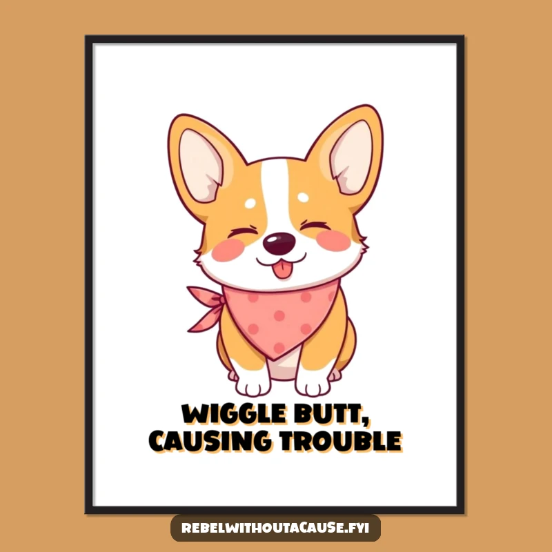 Free Printable Wall Art: Winking Corgi Bandana, Adorable Downloadable Art