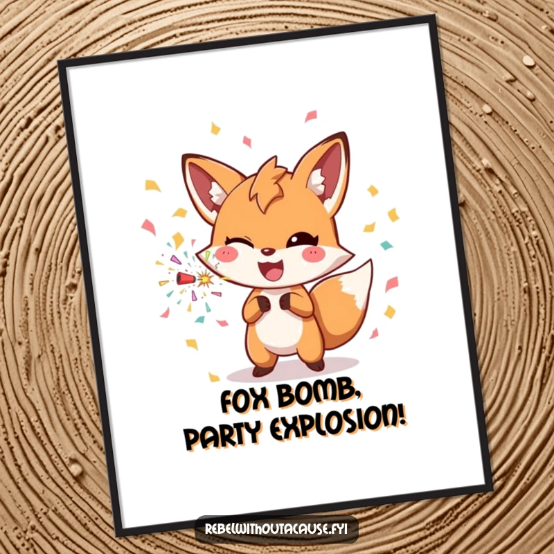 Funny Free Printable Wall Art: A winking fox character joyfully throws a confetti bomb, spreading celebratory cheer.