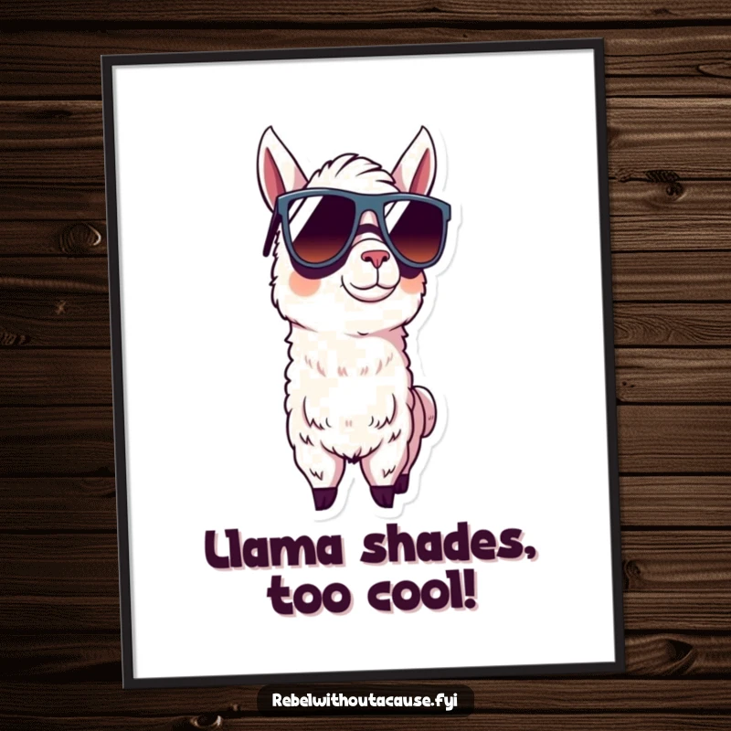 Funny Free Printable Wall Art: A cool llama character confidently sports oversized sunglasses, exuding laid-back charm.