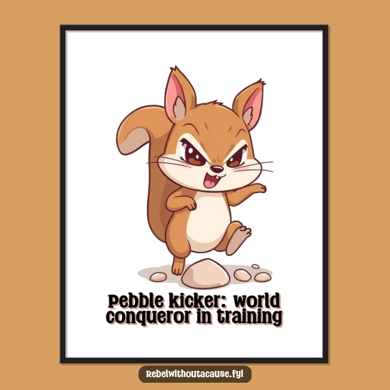Funny Free Printable Wall Art: Defiant Squirrel Kicking Pebble Quirky Decor