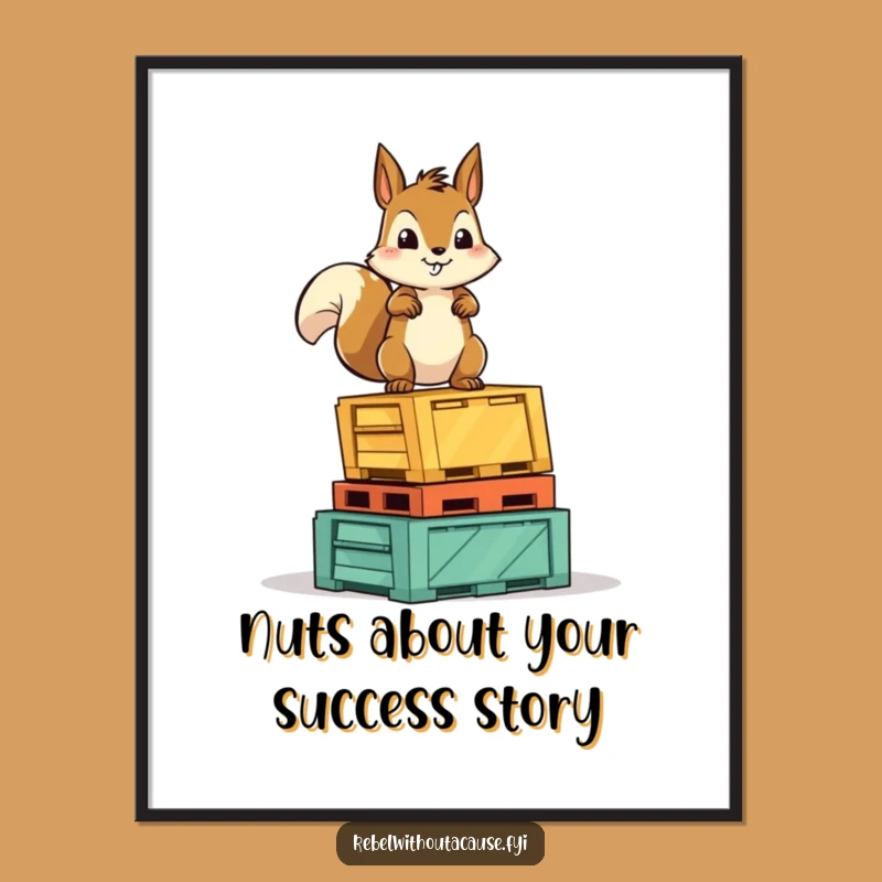 Funny Free Printable Wall Art: Triumphant Squirrel Character, Quirky Downloadable Decor