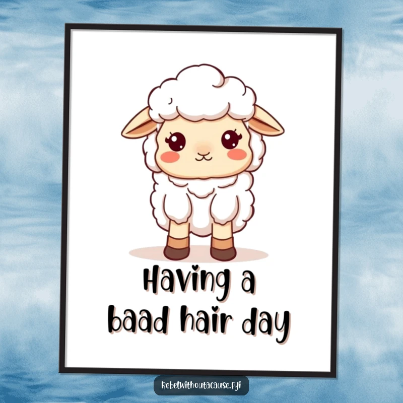 Funny Free Printable Wall Art: Kawaii sheep sporting mismatched socks, looking delightfully scattered, perfect for humorous downloadable decor.
