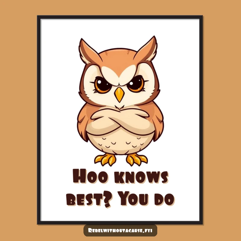 Funny Free Printable Wall Art: Bold Owl Arms Crossed Cool Decor