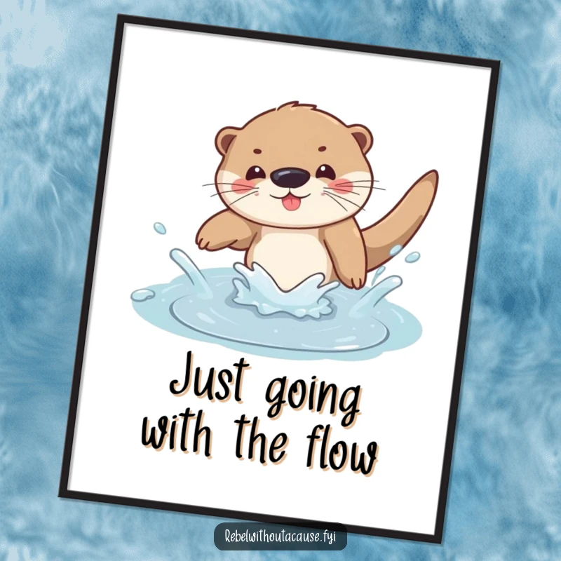 Funny Free Printable Wall Art: A carefree otter is captured mid-dive into a splashy puddle.