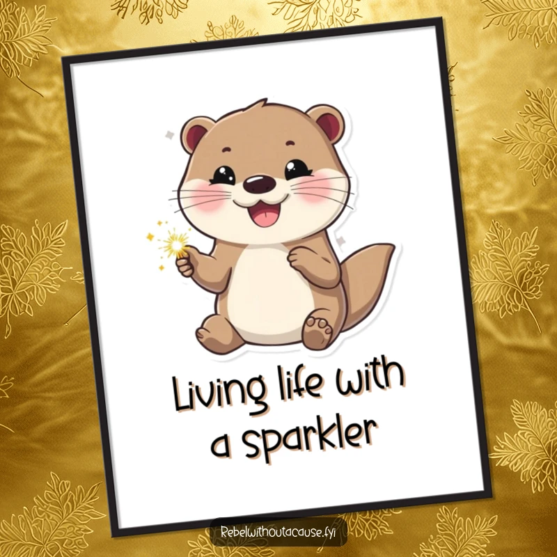 Funny Free Printable Wall Art: Happy otter holding a sparkler, looking cool and confident, adding flair to decor.