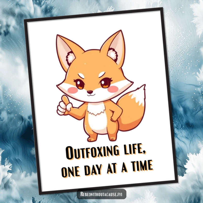 Funny Free Printable Wall Art: Playful fox with a defiant stance, pointing paw outward, exuding boldness and personality.
