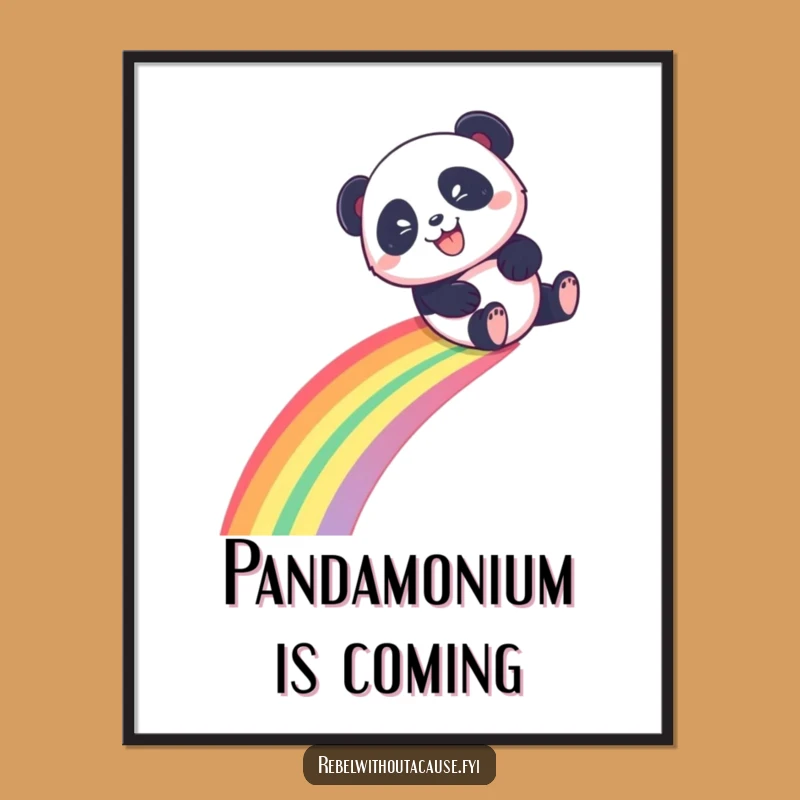 Free Printable Wall Art: Panda Rainbow Slide, Whimsical Decor, Downloadable Art Gift