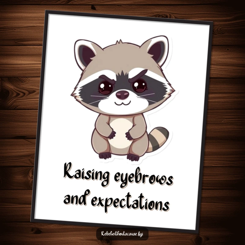 Funny Free Printable Wall Art: Cheeky raccoon with a mischievous smirk, holding one raised eyebrow, looking sassy.