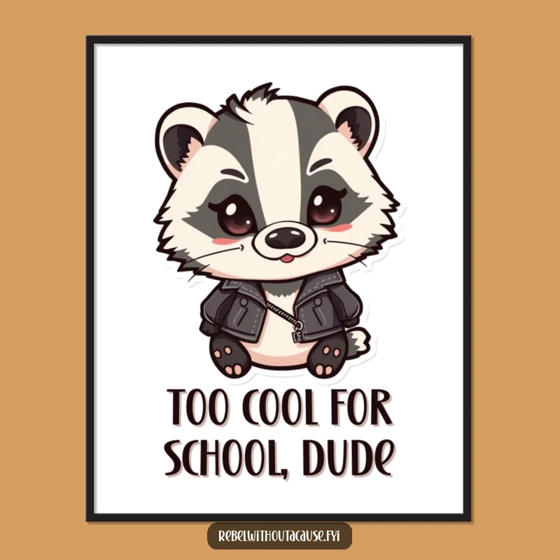Free Printable Wall Art: Cool Badger, Leather Jacket, Funny Downloadable Decor