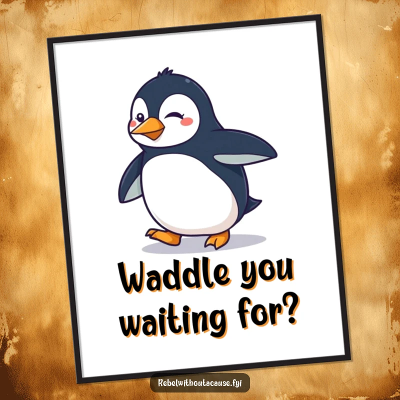 Funny Free Printable Penguin Wall Art: A determined penguin performs a smooth, sassy strut.