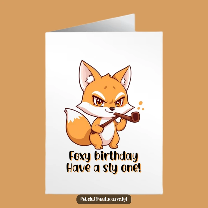 Free Printable Funny Fox Birthday Card - Mischievous Pipe Smoker Downloadable Gift