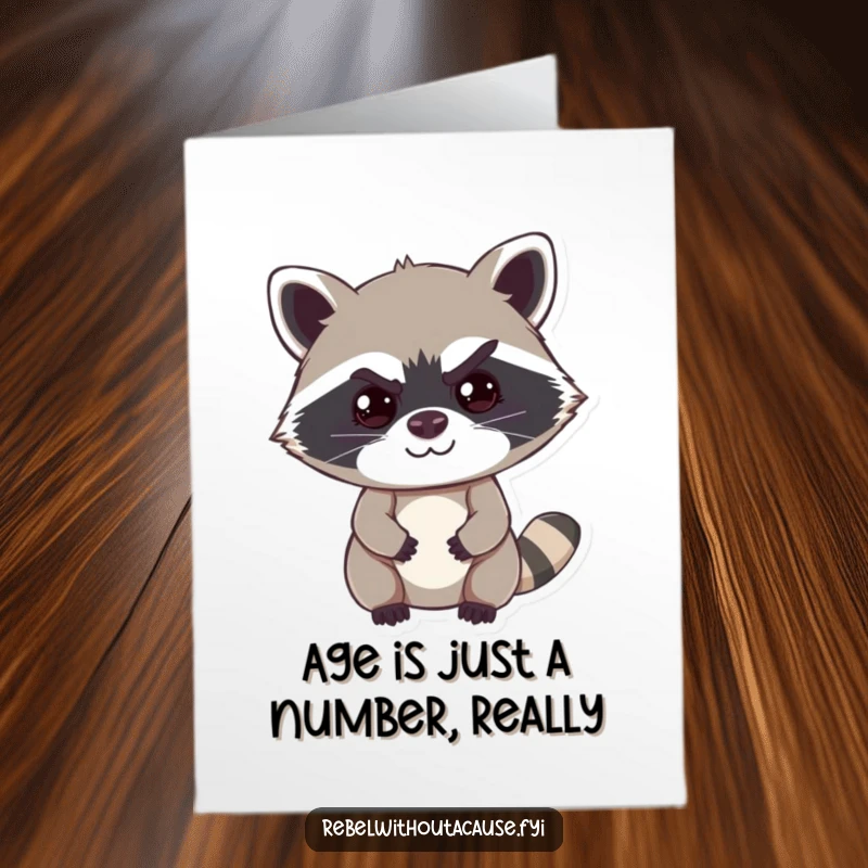 Funny Free Printable Birthday Card: Cheeky raccoon with a smirk, raising an eyebrow, ready for a laugh.