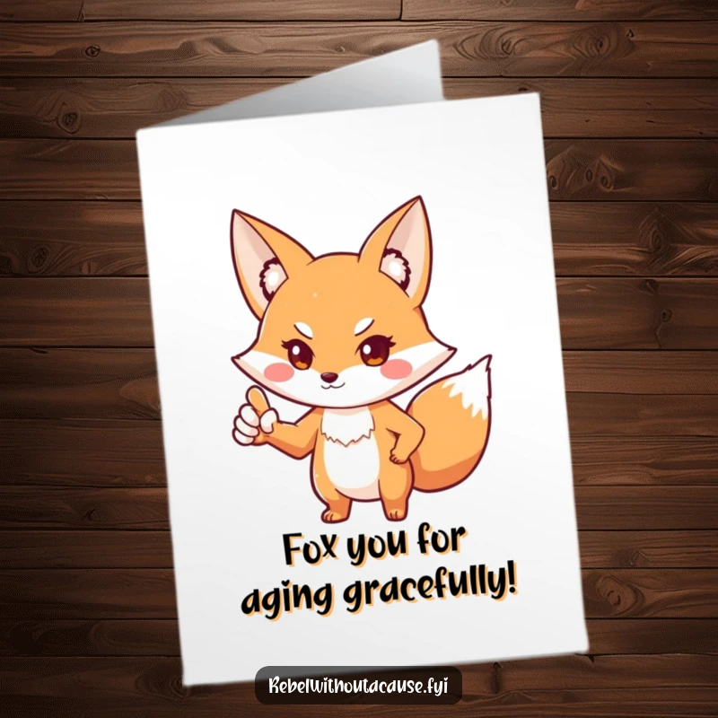 Funny Free Printable Birthday Card: Playful fox with a defiant stance, pointing paw outward, celebrating a bold birthday.