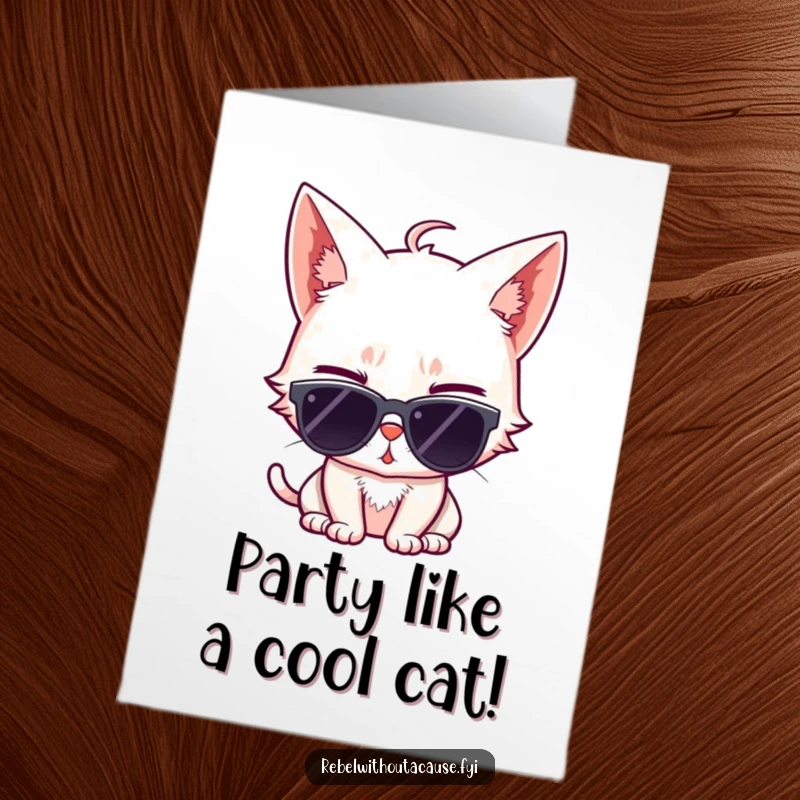 Funny Free Printable Birthday Card: A sassy cat winks while striking a cool pose in sunglasses.