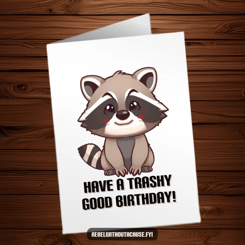 Funny Free Printable Birthday Card: A spunky raccoon with a confident swagger looks ahead.