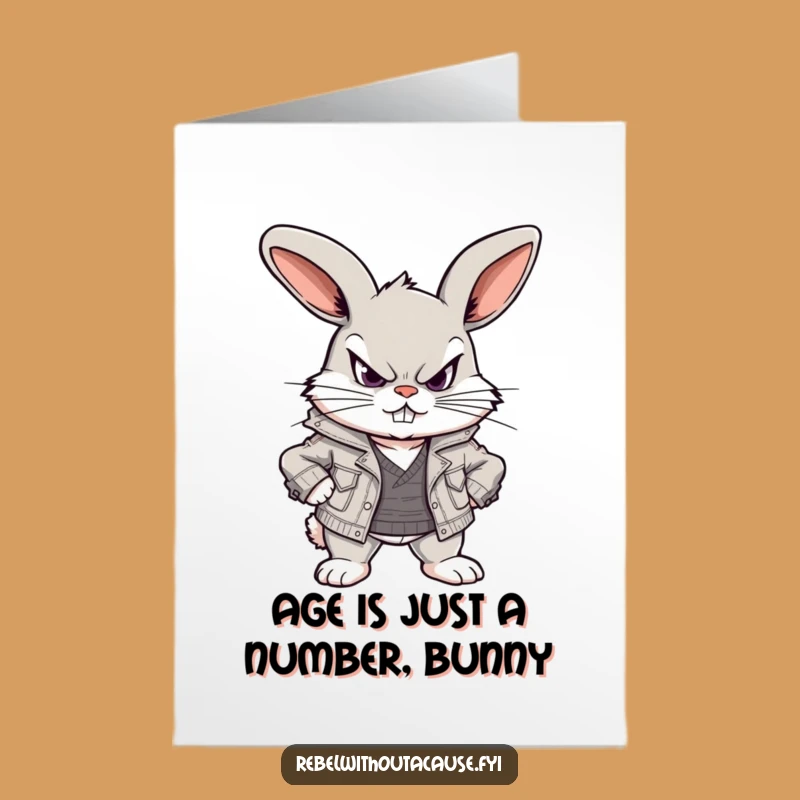 Free Printable Funny Birthday Card: Defiant Bunny, Downloadable & Print at Home Gift