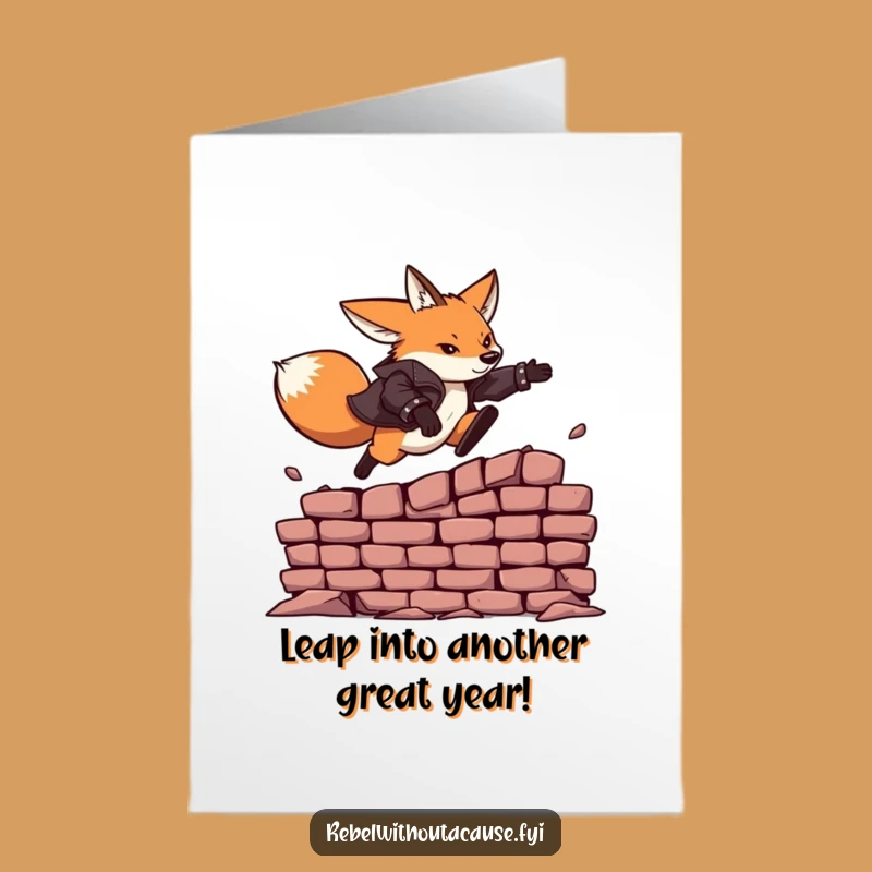 Free Printable Funny Birthday Card: Fearless Fox Leather Jacket Jump for Adventure