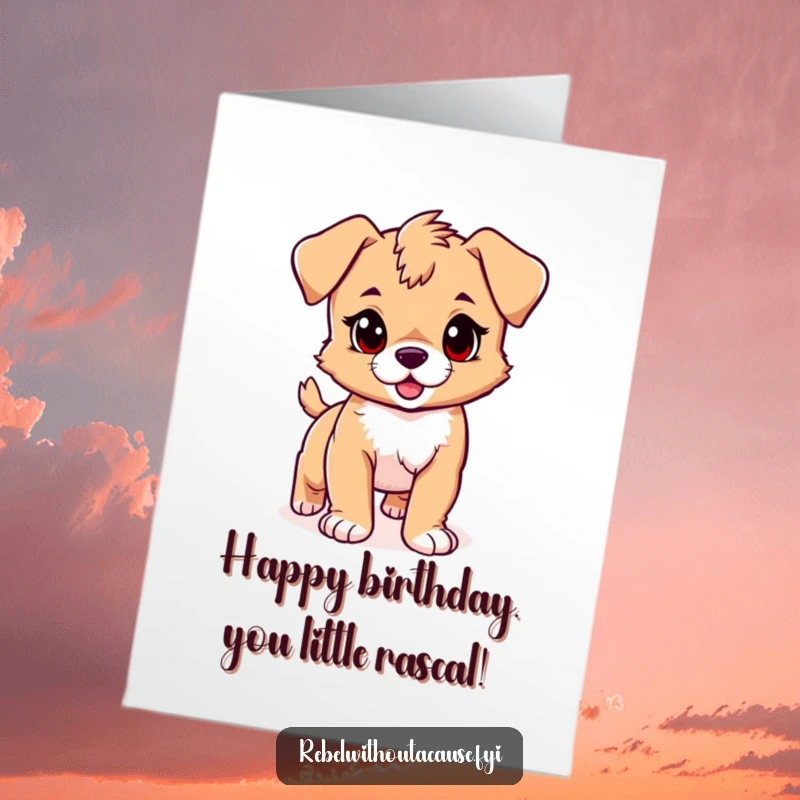 Funny Free Printable Birthday Card: Playful puppy with a confident stride and a rebellious streak, ready to celebrate.