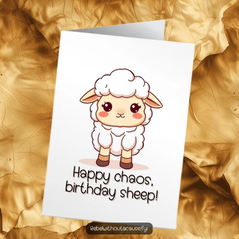 Funny Free Printable Birthday Card: Kawaii sheep with mismatched socks looking scattered, perfect for a downloadable, quirky birthday wish.