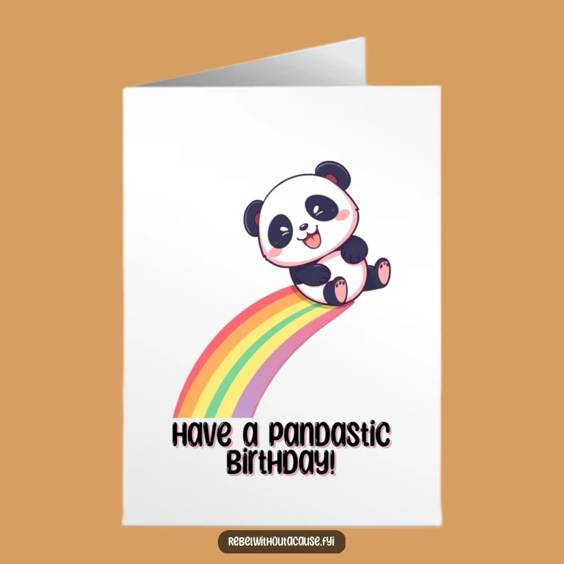 Free Printable Birthday Card: Panda Rainbow Slide, Mischievous Grin for a Fun Downloadable Gift