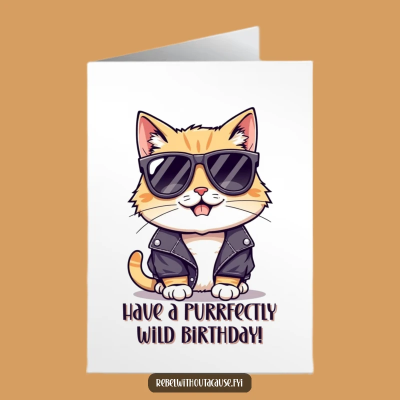 Free Printable Birthday Card: Cool Cat Rocks Shades & Jacket Funny Downloadable