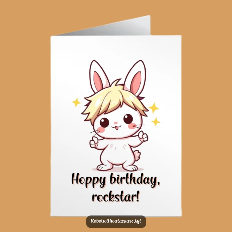 Free Printable Birthday Card: Punk Bunny Rock On, Edgy Downloadable Gift for Music Fans