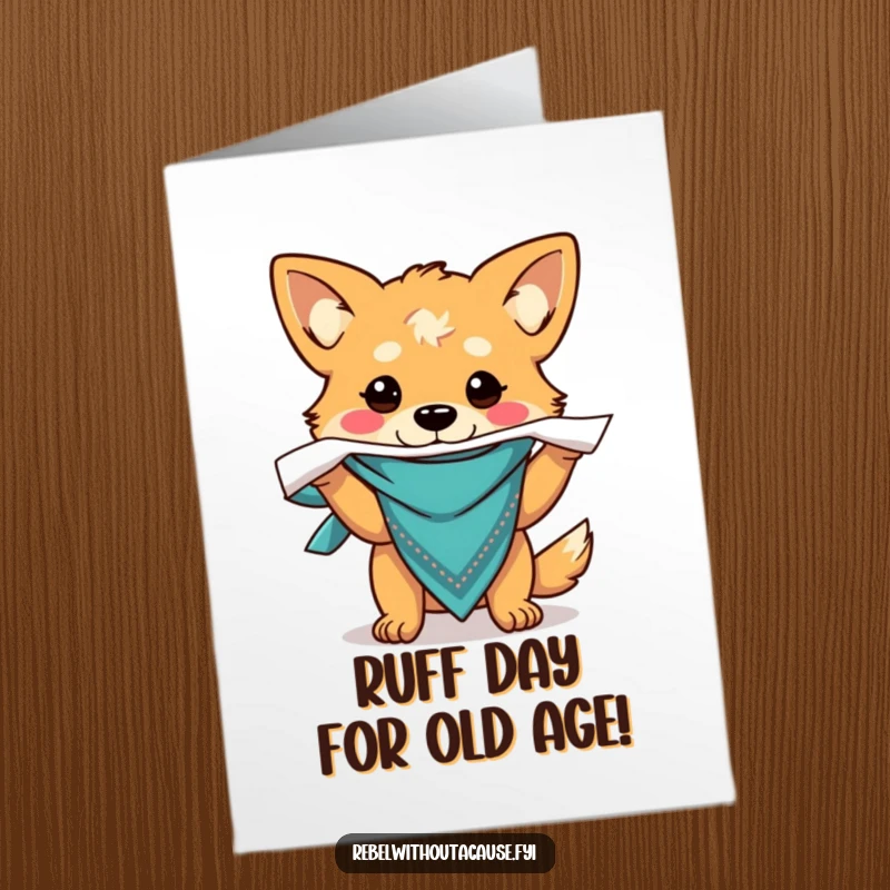 Funny Free Printable Birthday Card: Dog in bandana ripping paper, celebrating a birthday with chaos.
