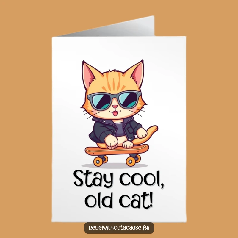 Free Printable Cool Cat Birthday Card: Skater Style for a Rad Gift