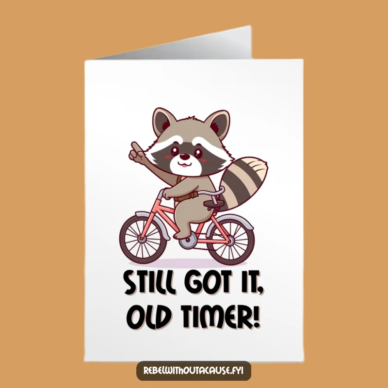 Free Printable Birthday Card: Funny Raccoon Bicycle Antics, Hilarious Downloadable Gift