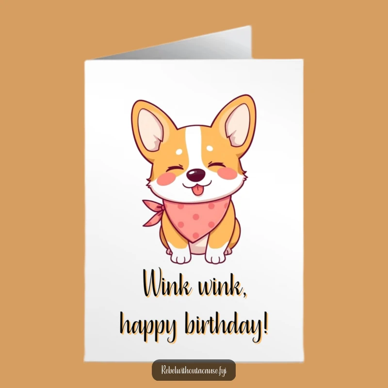 Free Printable Funny Birthday Card: Winking Corgi Bandana for a Cheeky Celebration