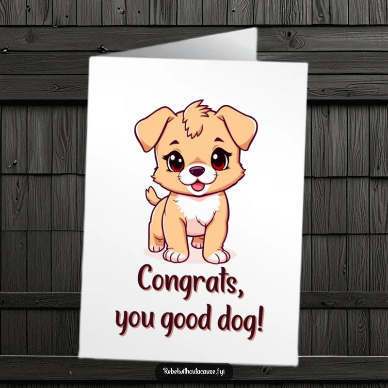 Funny Free Printable Congratulations Card: Playful puppy strides confidently, celebrating a great achievement with a happy wag.