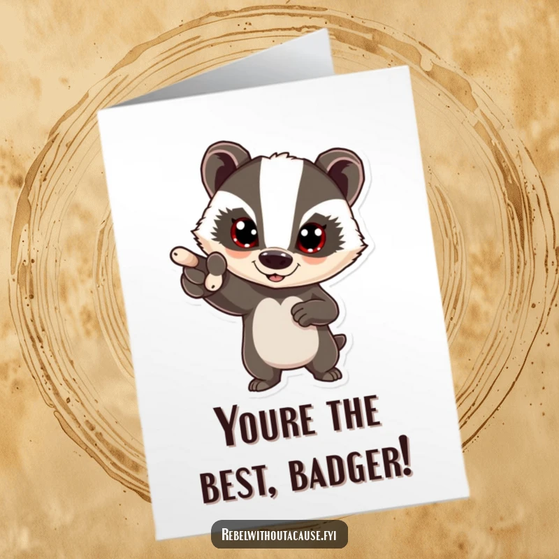 Funny Free Printable Congratulations Card: A bold badger enthusiastically points forward.