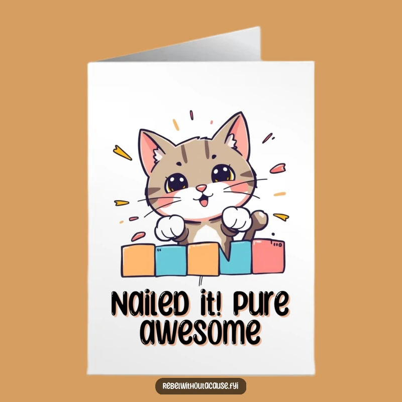 Free Printable Congrats Card: Bold Cat Barrier Smash for Overcoming Obstacles
