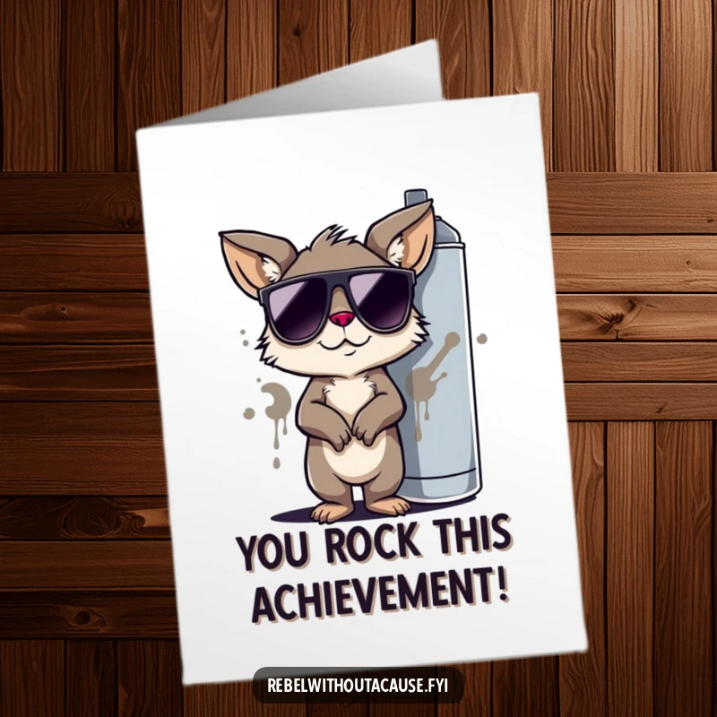 Funny Free Printable Congratulations Card: Cool animal artist with sunglasses, celebrating success with graffiti.