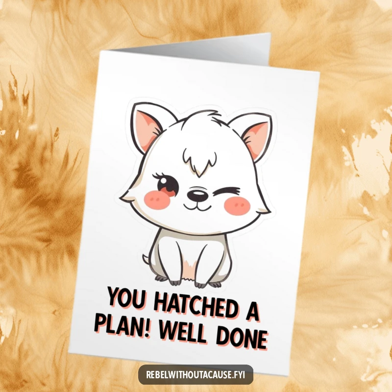 Funny Free Printable Congratulations Card: Mischievous animal character winks as it creates a stencil with chalk, celebrating achievement.